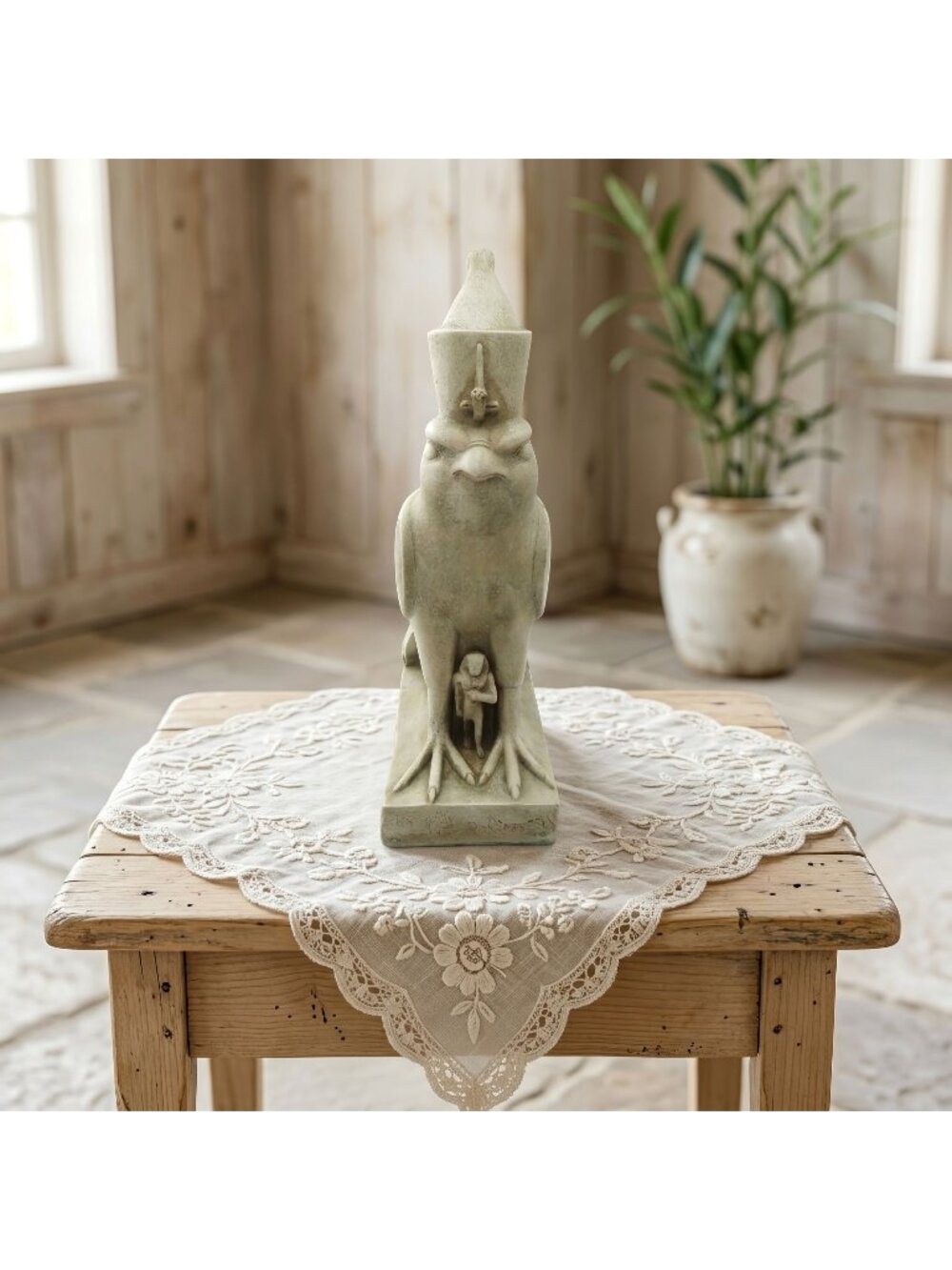 Vintage Egyptian Horus Falcon Statue Faux Sandstone God Protecting Pharaoh 8"